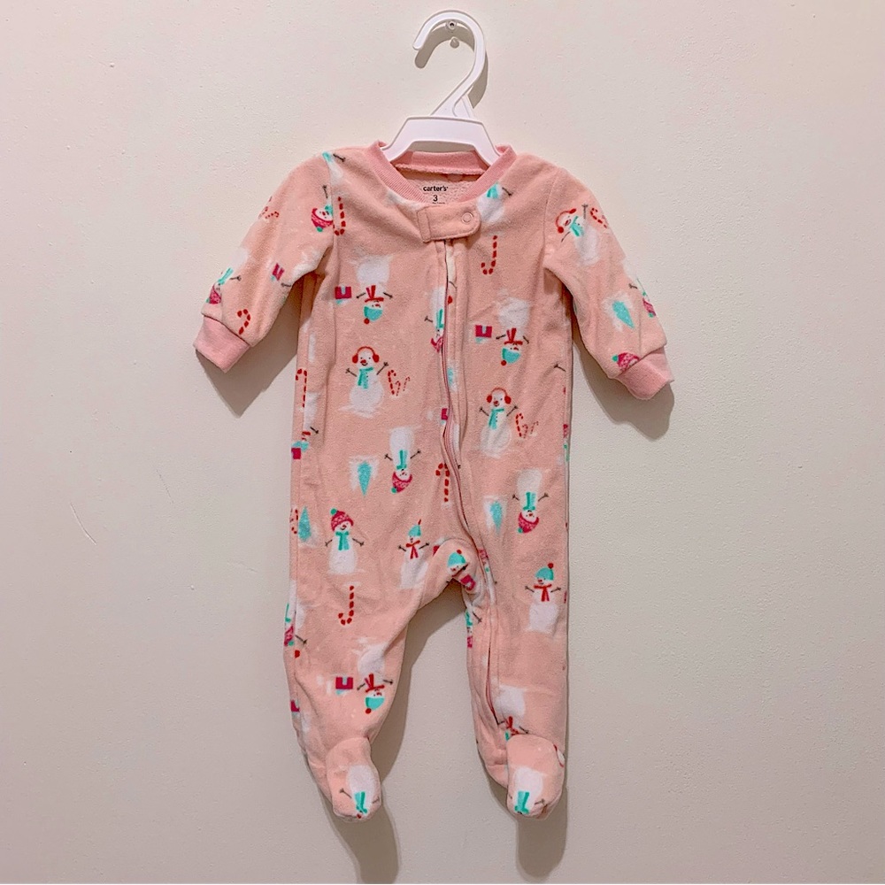 Carter’s🎀 Pink Snowman Fleece Sleeper🎀 baby clothes winter pajamas footsies